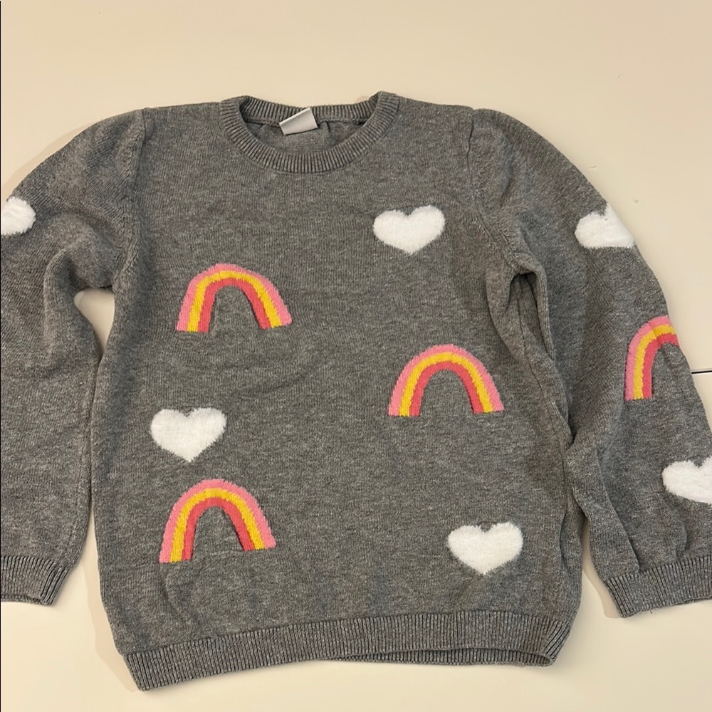 Gray Sweater with Rainbow and Heart Design
